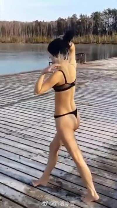 To jump in a frozen lake