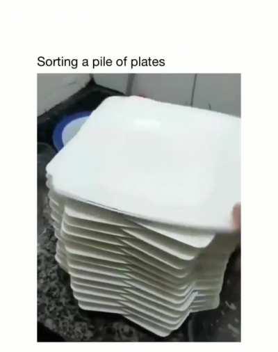 fixing a pile of plates