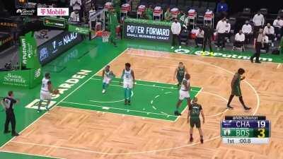 [Highlight] Jaylen Brown with the crossover and 3 to give him 20 points for the opening quarter. He has outscored the entire Hornets team so far