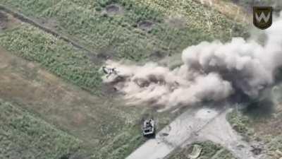 Russian BMP hits mine and go BOOM