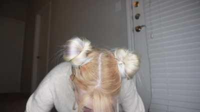 The blonde buns make it easier to deepthroat extremely long dildos