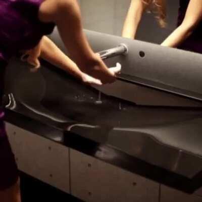 Countertop that converts to a sink when the faucet is used.