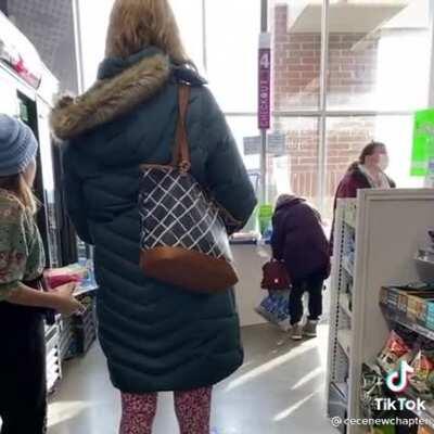 This mom and her kid are called out by a grieving woman because they are anti maskers . You can hear the pain