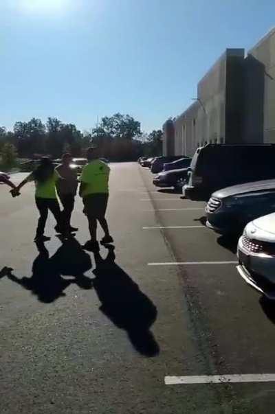 She called her bf to come fight her coworker but he got his ass beat