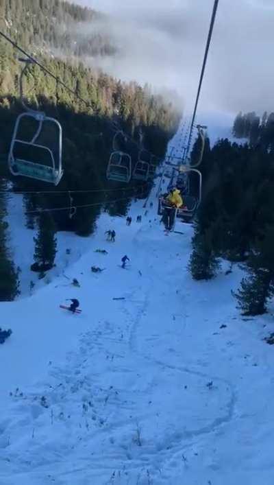 Beginner takes out entire ski lift