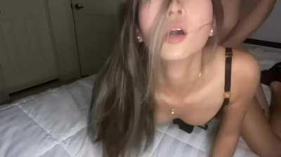 Petite Asian hair and lingerie pull