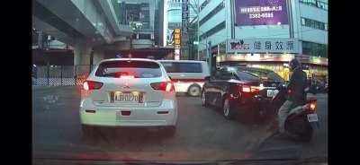 Idiot moped rider eats trunk