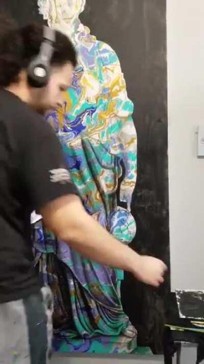 Attempting to create the illusion of 3d on a 2d surface with this huge painting.