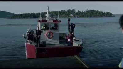 Scene from the movie 22 July, which shows the start of Anders Breivik’s shooting spree. On that day, Anders Breivik set off a car bomb at a government building in Oslo, killing 8. He then went to the island of Utoya, which hosted a left wing summer camp, 