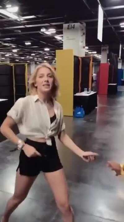 Broke her zipper so she fixed it with a pin