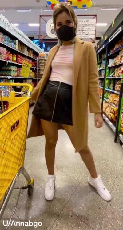 Giving you a big mask smile while flash boobies-pussy at supermarket [GIF][OC]