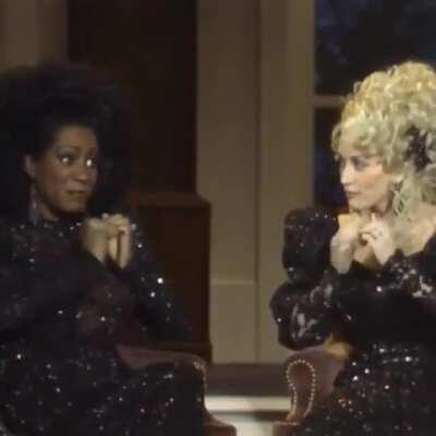 Patty Labelle and Dolly Parton harmonize while playing their acrylic nails together... (1987)
