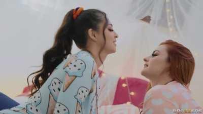 Big titty babe Sammy Torres making her Brazzers debut with her girlfriend PAWG pornstar Abigaiil Morris in the new video 'Big Tit Hostel Take-over'.