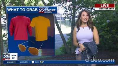 Shiri Spear Boston Fox 25 weather deck segments(with her old high school jean jacket(joking))and 10 a.m. weather walk 6/10/2024