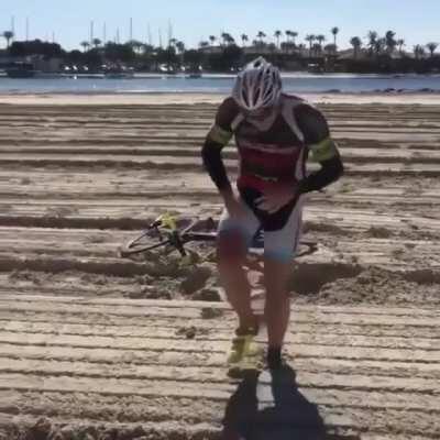 DBS trying to ride your bicycle in deep sand!