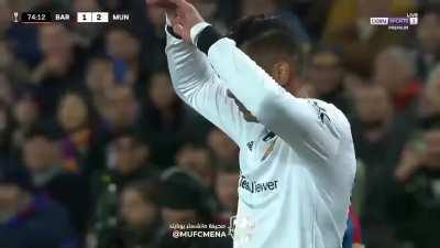 Casemiro death stare and chest bump with Varane