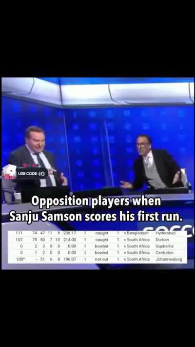 The moment Sanju Samson scores his first run.