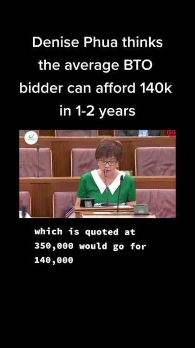 Denise Phua thinks the average BTO bidder can afford 140k in 1-2 years