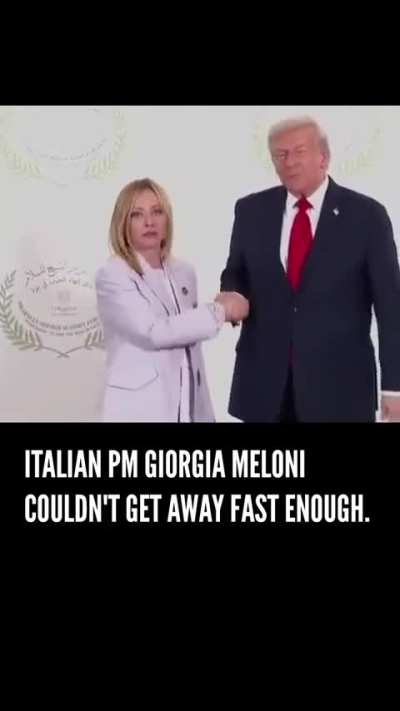 Italian PM Giorgia Meloni gives him a fake smile and rushes away from him
