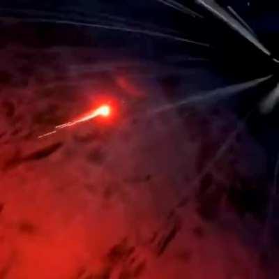 At night with a flare in the snow