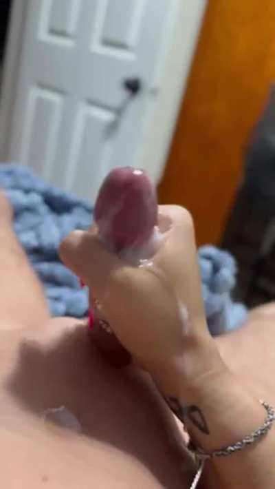 Omg he came so much from this handjob I gave him and even got it on my phone
