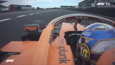 Norris waving to Verstappen (2020 70th Anniversary GP FP2)