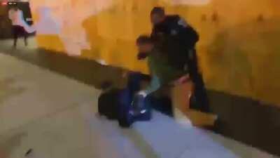 [Washington D.C] A woman literally runs for her life while being chased by one if the men participating in the 'MAGA March'. A single long cop tries to catch him as he pulls the woman to the ground and beats her. She breaks free and attempts to run again 