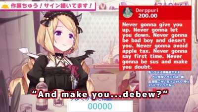 Aki receives a Rick roll susperchat and proceeds to read it in almost perfect English.🥰🍎