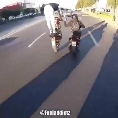 I’ll just slam into the back of this car while doing a wheelie