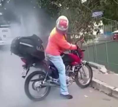 Idiot burning rear tire