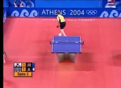 Jan-Ove Waldner no-look winner at the Athens Olympics