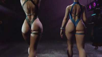 Swimsuit Chun-Li's fight intro, but with the camera positioned behind [Street Fighter 6]