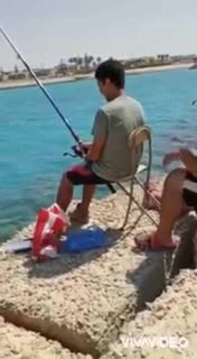 His first time fishing