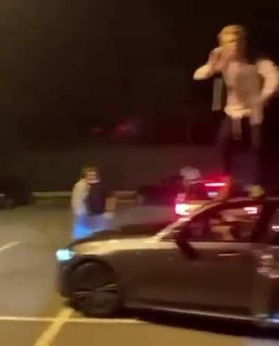 His car almost break his leg .. Don't leave the door open !