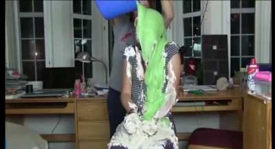 Cutie gets pied and slimed by her two girlfriends