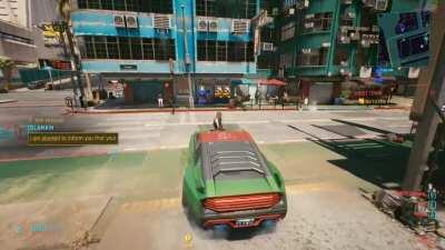 [Cyberpunk 2077] I did not know that cars in the future would be able to back flip kick people but I am impressed...