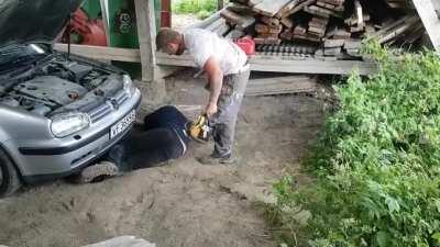 He faints after the bad joke of his friend.