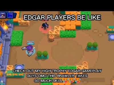 Hide in walls+Wait for super +Braindead button spam= Win😁😁👍👍👍 Uninstalled the game because of this braindead brawler who's too op in 1v1s l, reinstalled it and is still braindead as ever