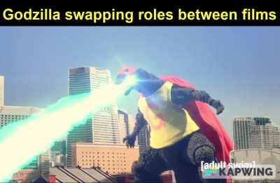 Villainous beast of destruction in one film, full blown hero the next, and then resets back. Godzilla's morality is ebb-and-flow.