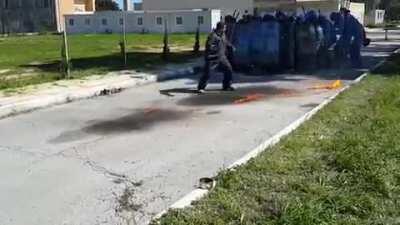 DBS throwing a moltov cocktail!