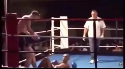 He tornado kicked him so hard that even his sweats got knocked out