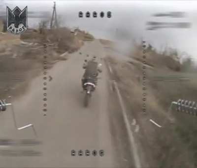 Ukrainian kamikaze drone attacks on Russian bikes and ATVs near Bakhmut. January 2025