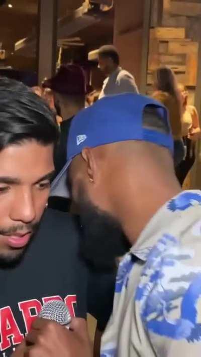 The man fully breaks at the end. I'm thinking drunk maybe a little something else.