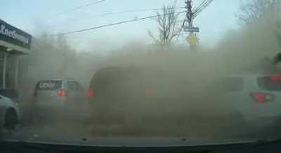 The wall of the house collapses. Russia.