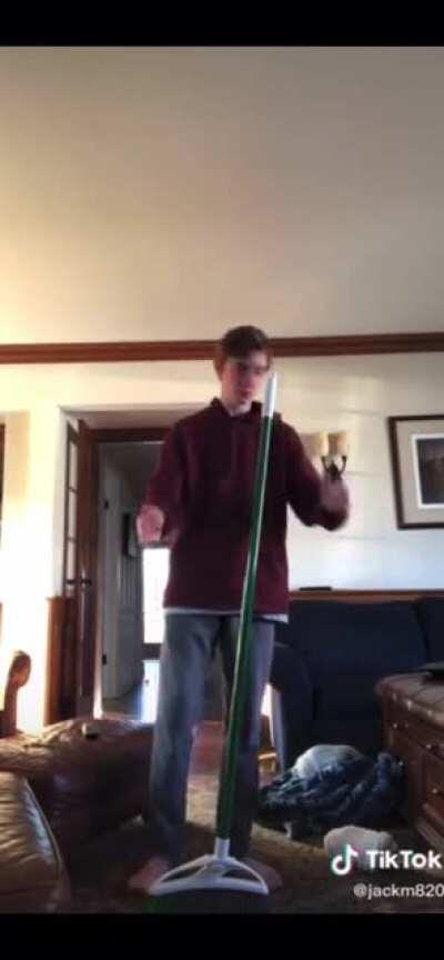Kid Jumps and Lands On The Tip Of a Broom