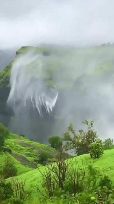 Reverse-Waterfall (or WaterRise) at Naneghat, Maharastra, India