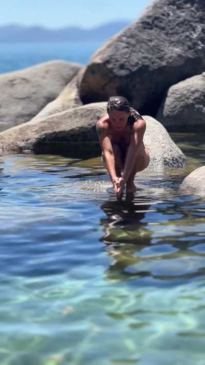 Diving into fresh clear water