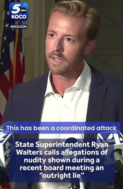Oklahoma Superintendent, Ryan Walters, responds to claims that nudity was shown on screen in his office during a meeting, calling allegations an “outright lie