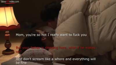 While husband sleeps mother and son fuck