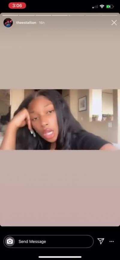 Megan Thee Stallion listening to Fuck Love on her IG story 💪🏽